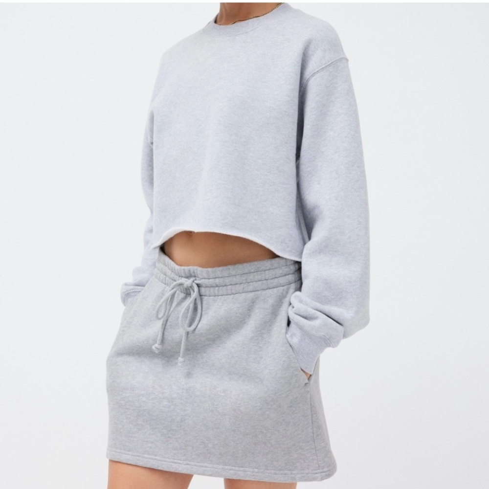 TNA Cozy AF Mini Sweat Skirt and Shirt   Purple M. Shirt S